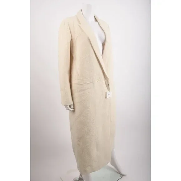 Zara Womans Long Wool Coat Size L Large Winter White Textured 8605/770 NWT